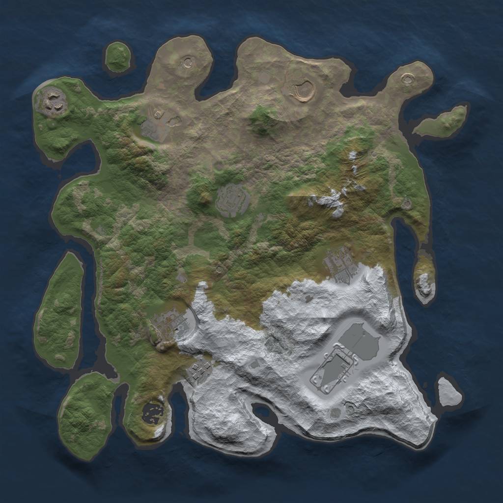 Rust Map: Barren, Size: 3500, Seed: 14390801, 12 Monuments