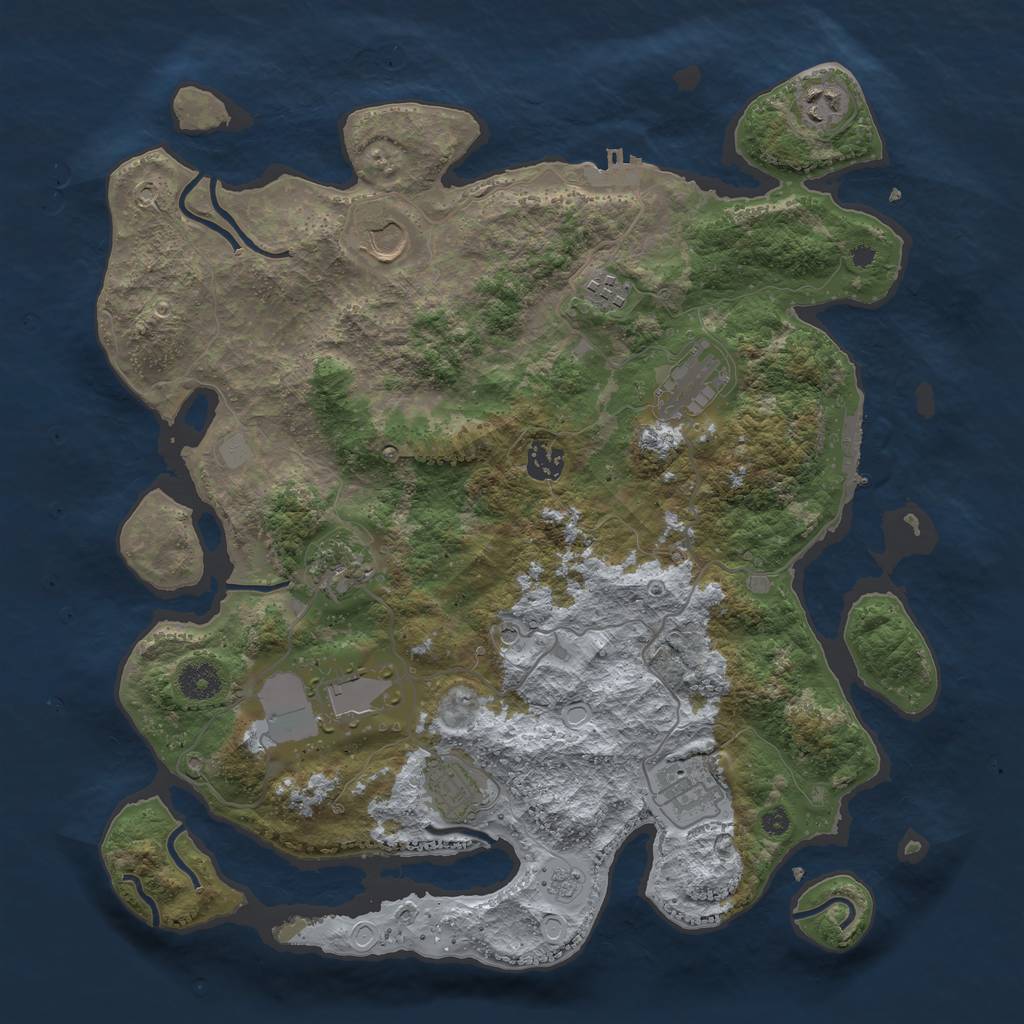 Rust Map: Procedural Map, Size: 3850, Seed: 285229511, 18 Monuments