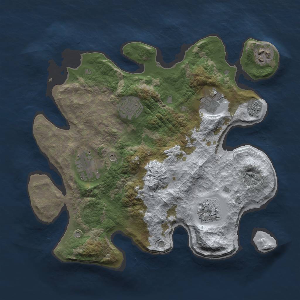 Rust Map: Barren, Size: 2999, Seed: 712372, 9 Monuments