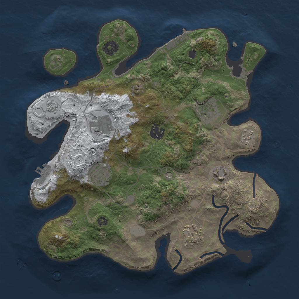Rust Map: Procedural Map, Size: 3000, Seed: 7101, 16 Monuments