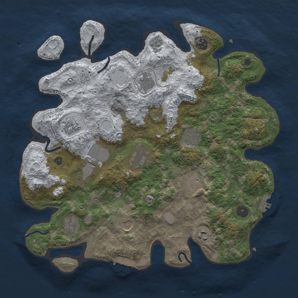 Rust Map: Procedural Map, Size: 3850, Seed: 2074540599, 20 Monuments