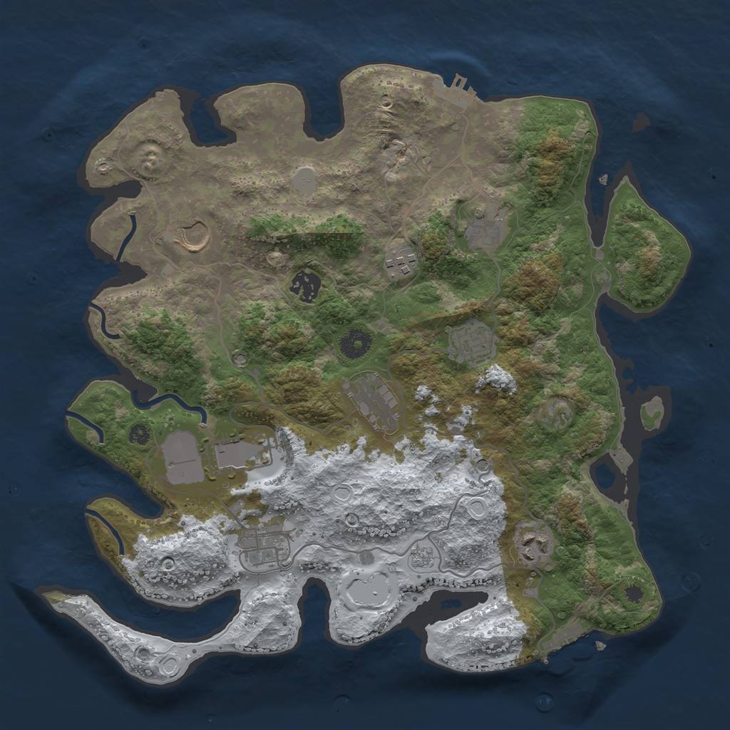 Rust Map: Procedural Map, Size: 3601, Seed: 993459, 18 Monuments