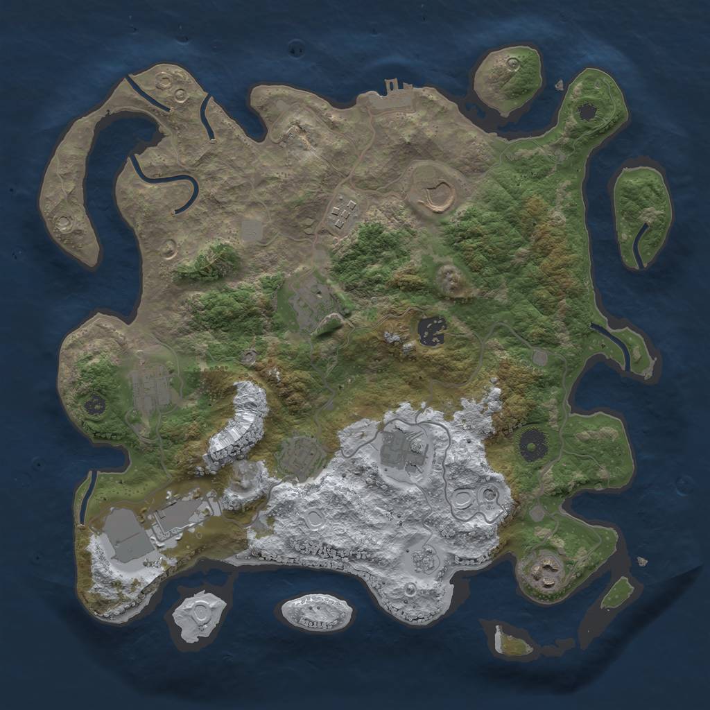 Rust Map: Procedural Map, Size: 3500, Seed: 1263534727, 17 Monuments