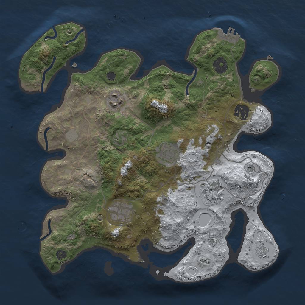 Rust Map: Procedural Map, Size: 3000, Seed: 1042270439, 13 Monuments