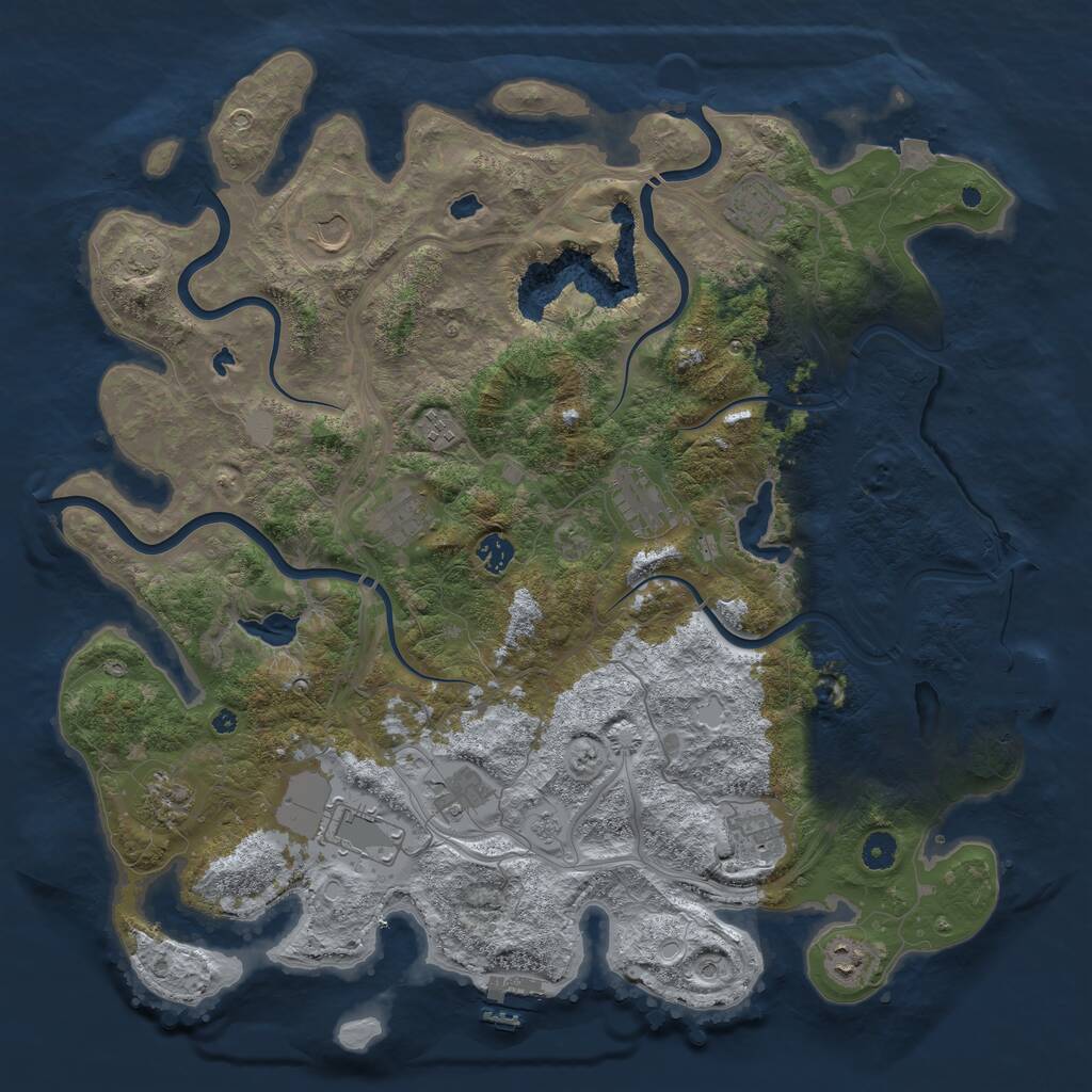Rust Map: Procedural Map, Size: 4500, Seed: 409953757, 17 Monuments