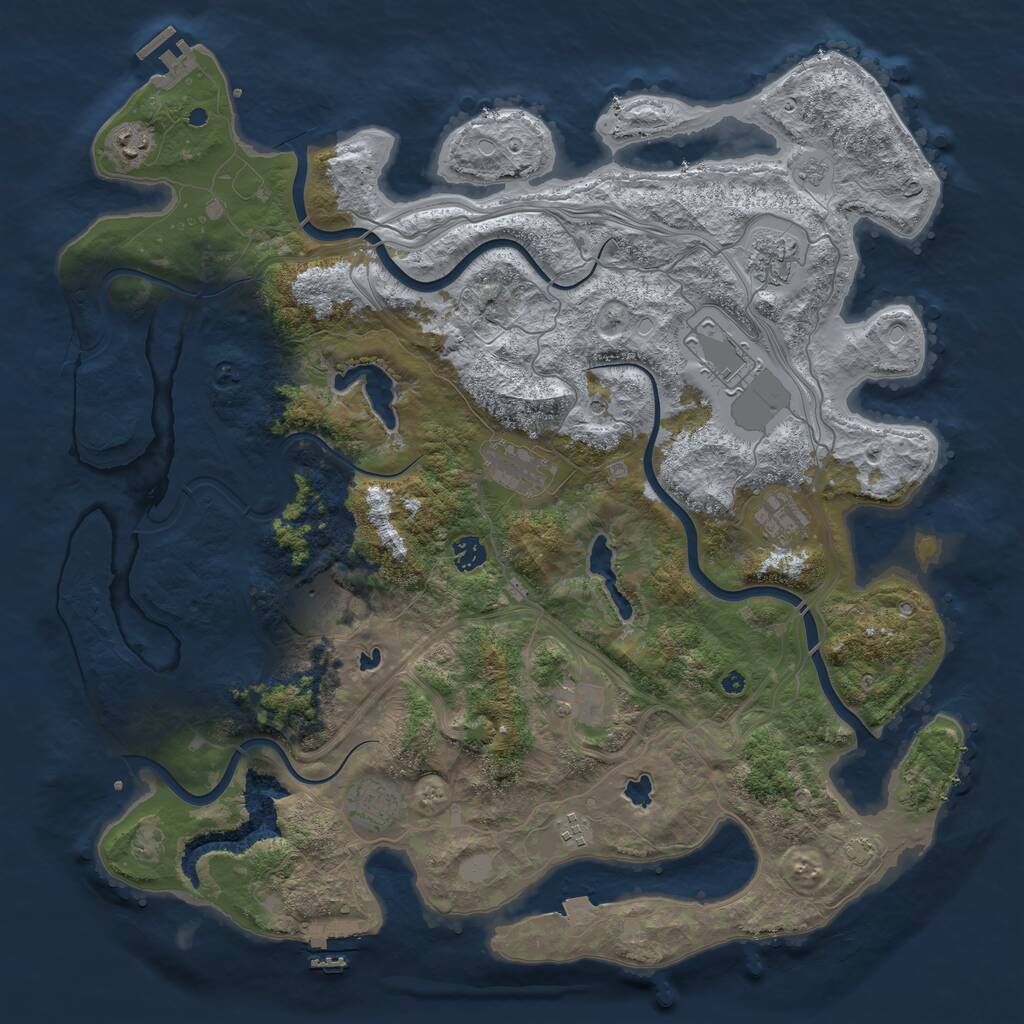 Rust Map: Procedural Map, Size: 4500, Seed: 1842223908, 16 Monuments