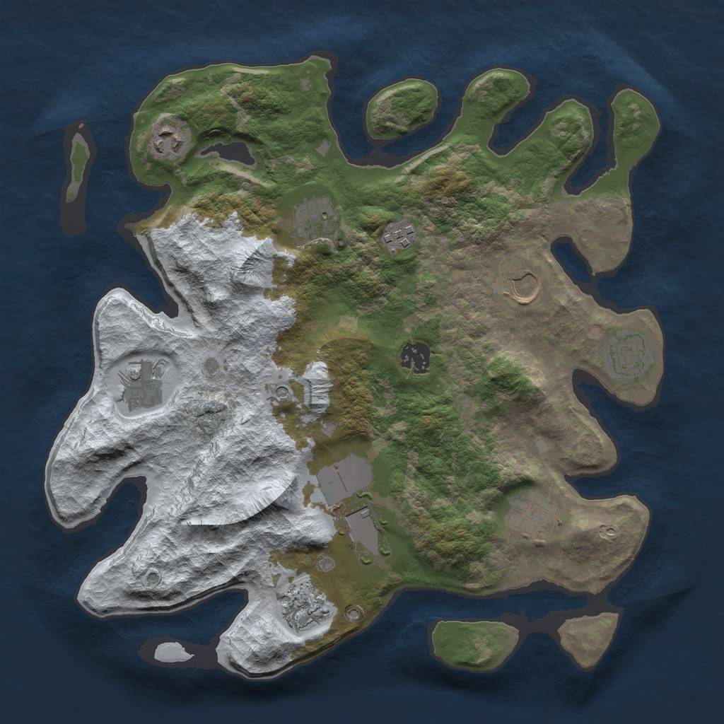 Rust Map: Barren, Size: 3500, Seed: 228, 13 Monuments
