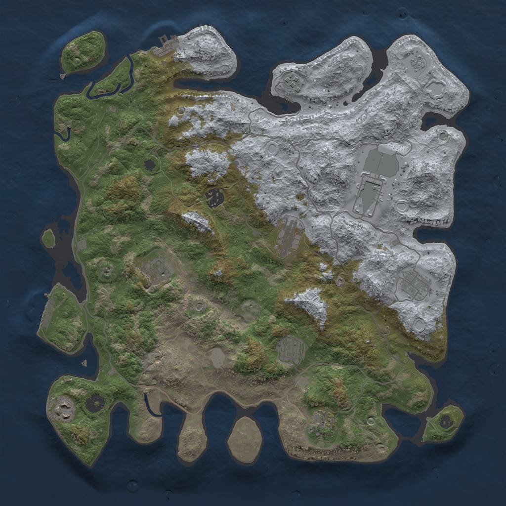 Rust Map: Procedural Map, Size: 4000, Seed: 608577, 18 Monuments