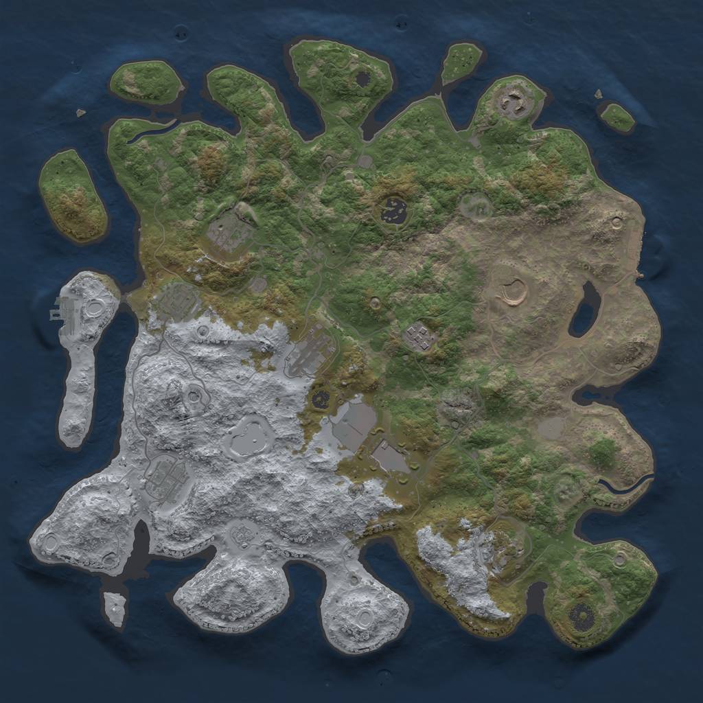 Rust Map: Procedural Map, Size: 3950, Seed: 409817408, 19 Monuments