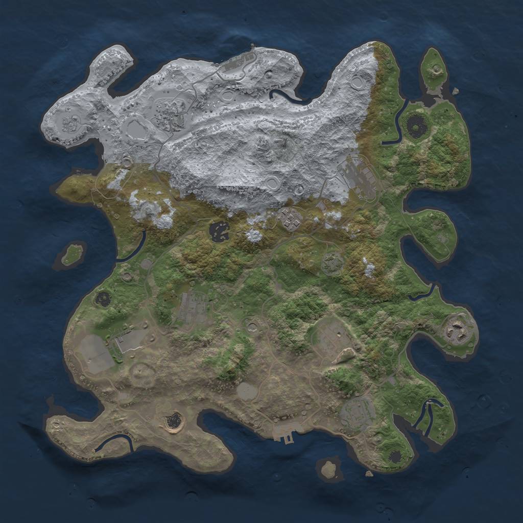 Rust Map: Procedural Map, Size: 3650, Seed: 1108286336, 18 Monuments