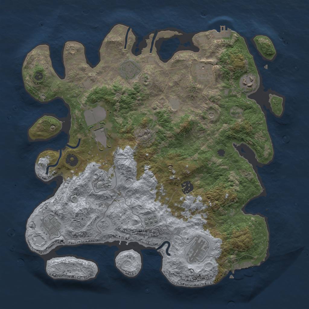 Rust Map: Procedural Map, Size: 3700, Seed: 1261119648, 18 Monuments
