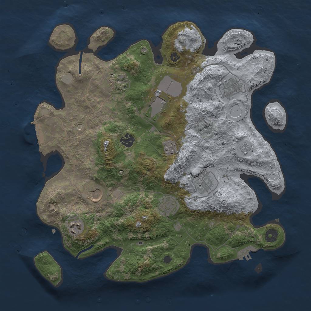 Rust Map: Procedural Map, Size: 3500, Seed: 1041530079, 18 Monuments