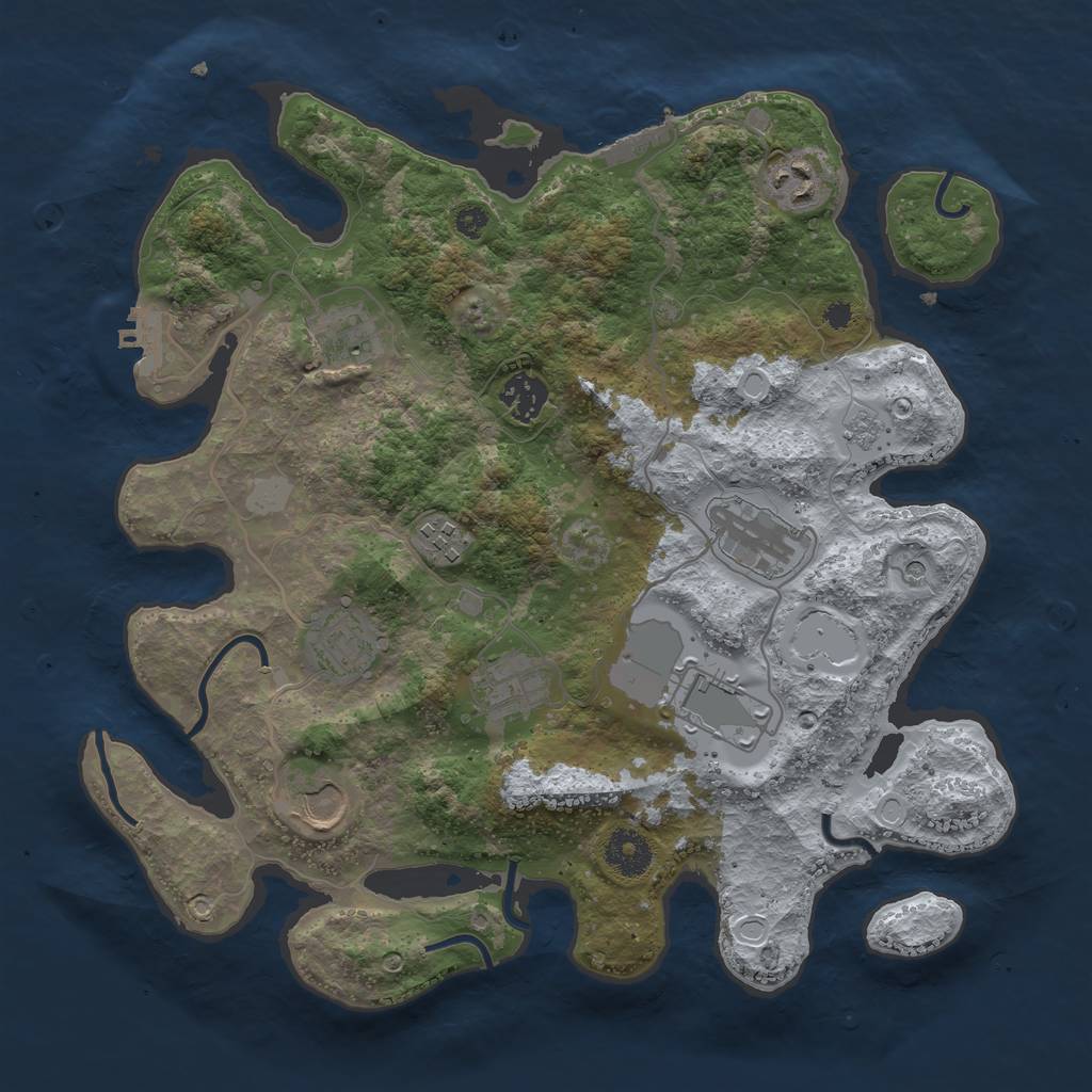 Rust Map: Procedural Map, Size: 3500, Seed: 2070883582, 18 Monuments