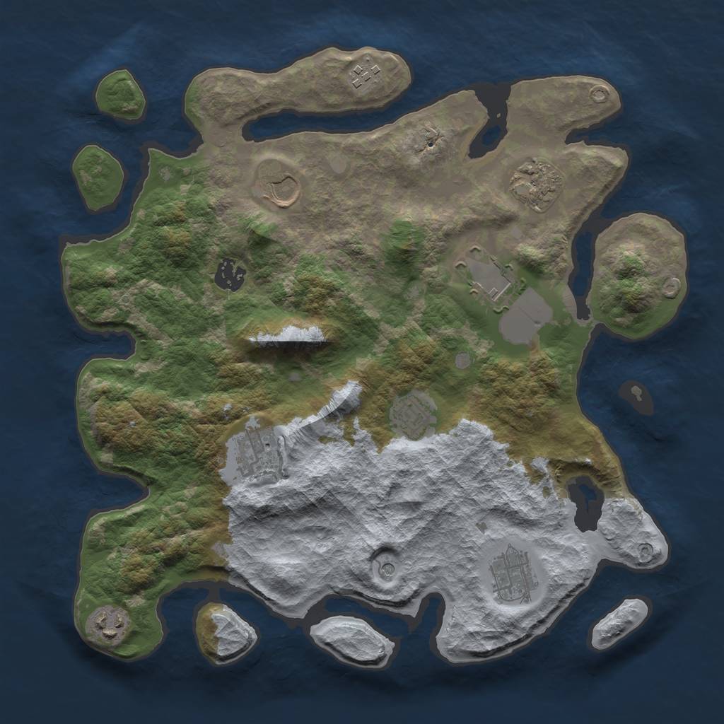 Rust Map: Barren, Size: 3500, Seed: 2132122891, 12 Monuments