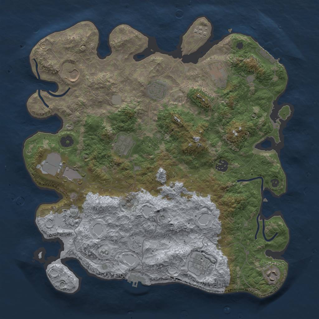 Rust Map: Procedural Map, Size: 3850, Seed: 1040357501, 19 Monuments