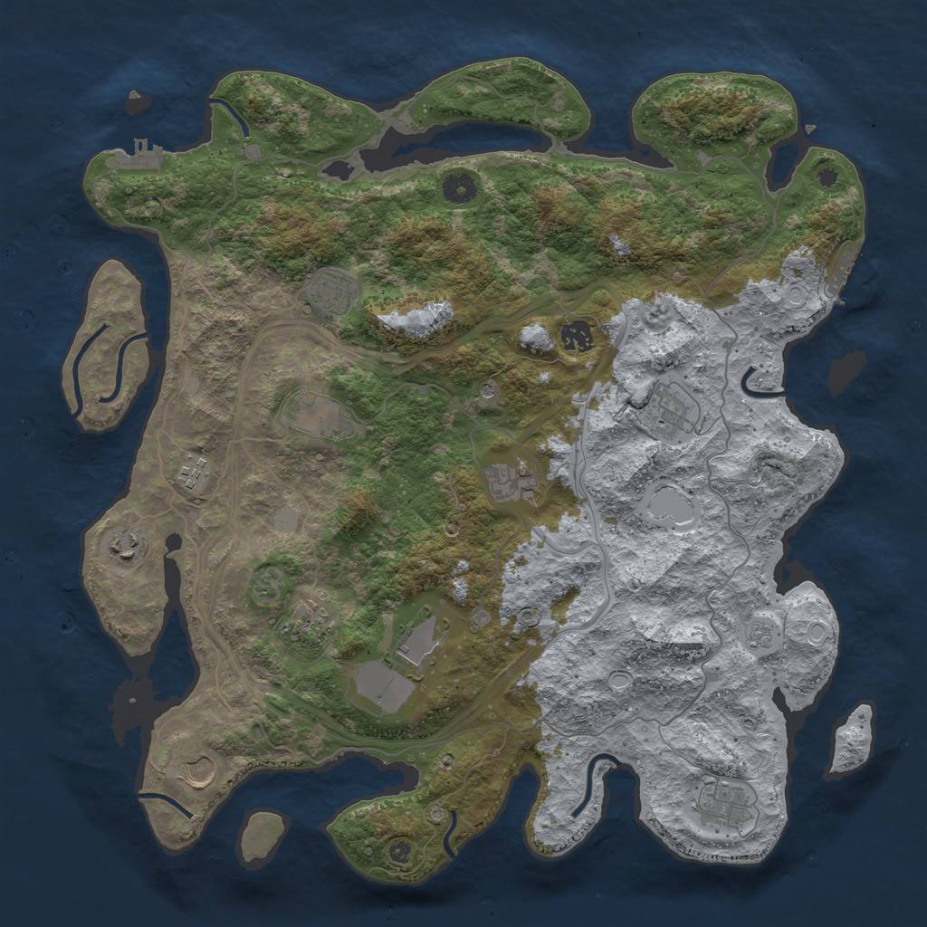 Rust Map: Procedural Map, Size: 4300, Seed: 1827779688, 18 Monuments