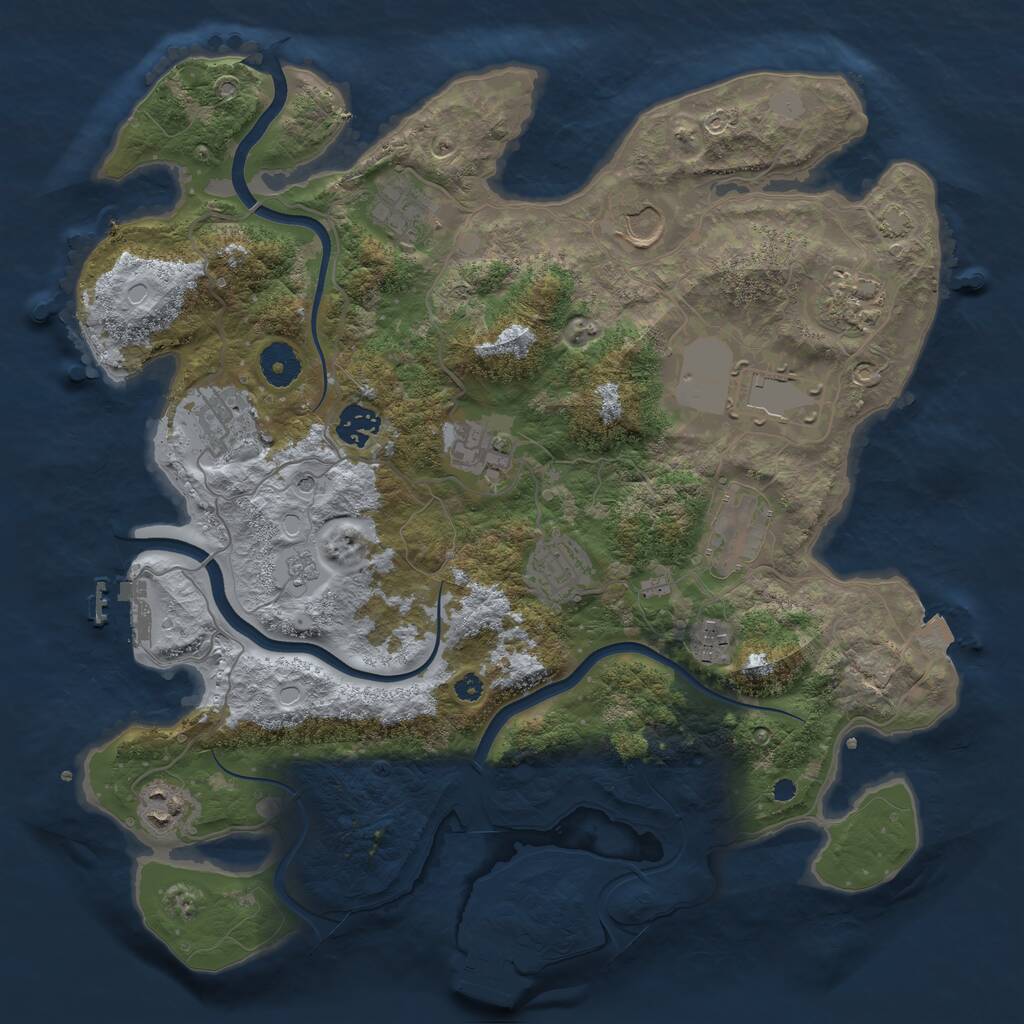 Rust Map: Procedural Map, Size: 3700, Seed: 910223893, 17 Monuments