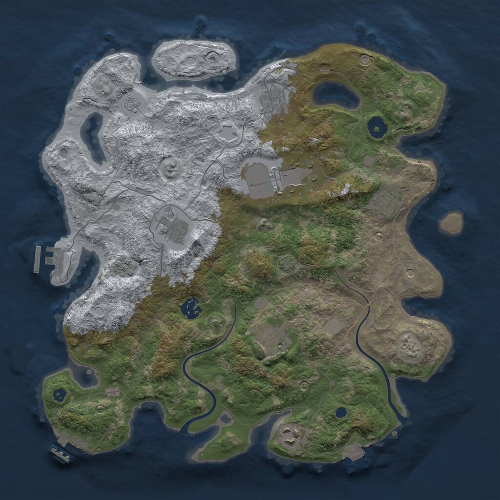 Rust Map: Procedural Map, Size: 3700, Seed: 2041135803, 14 Monuments