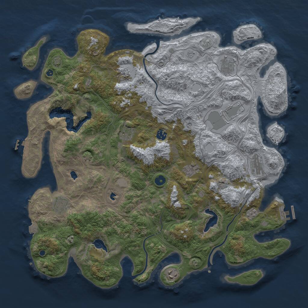 Rust Map: Procedural Map, Size: 4500, Seed: 390427, 16 Monuments