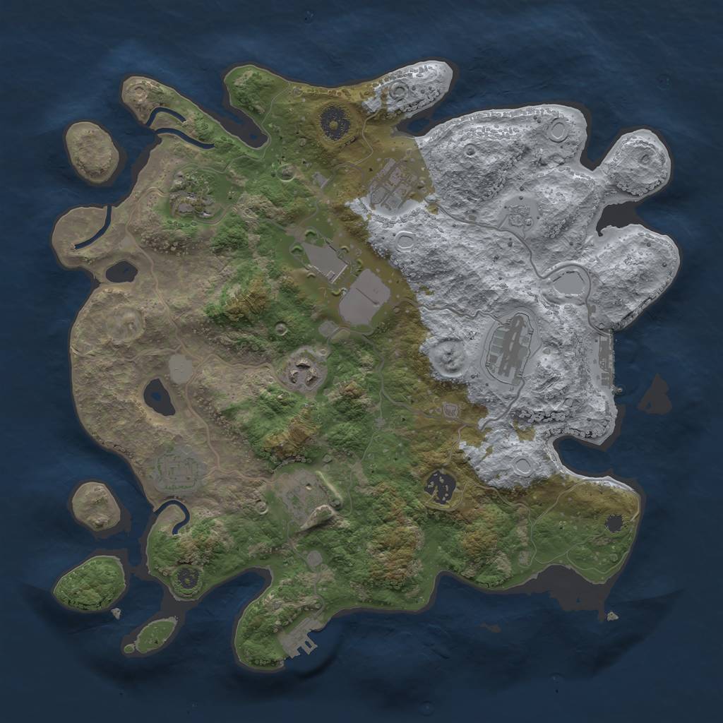 Rust Map: Procedural Map, Size: 3500, Seed: 967718369, 16 Monuments