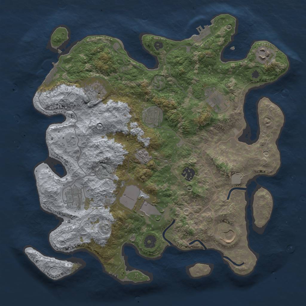 Rust Map: Procedural Map, Size: 3500, Seed: 74064372, 18 Monuments