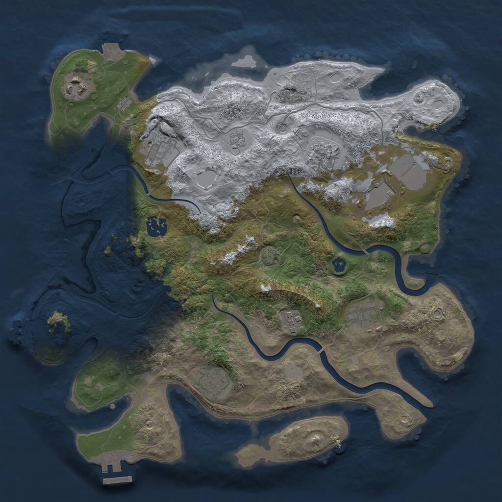 Rust Map: Procedural Map, Size: 3500, Seed: 57164847, 14 Monuments