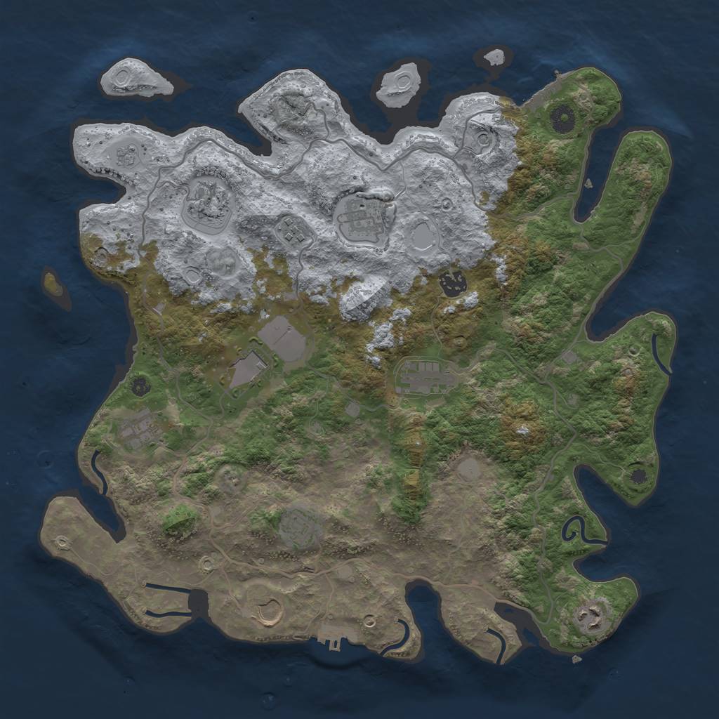 Rust Map: Procedural Map, Size: 4000, Seed: 1344766779, 19 Monuments