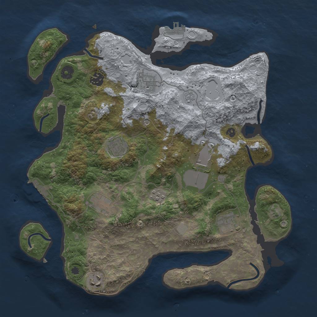Rust Map: Procedural Map, Size: 3500, Seed: 2053544676, 17 Monuments