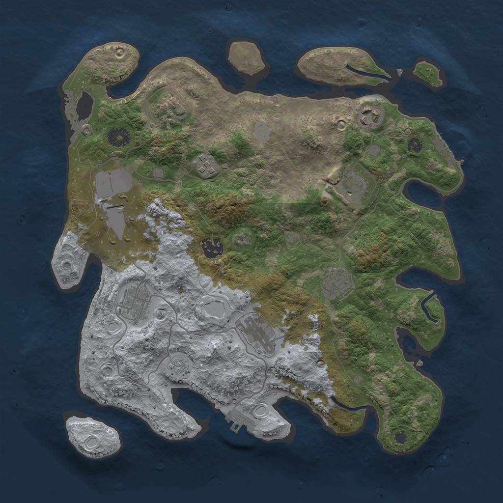 Rust Map: Procedural Map, Size: 3500, Seed: 1216039938, 17 Monuments