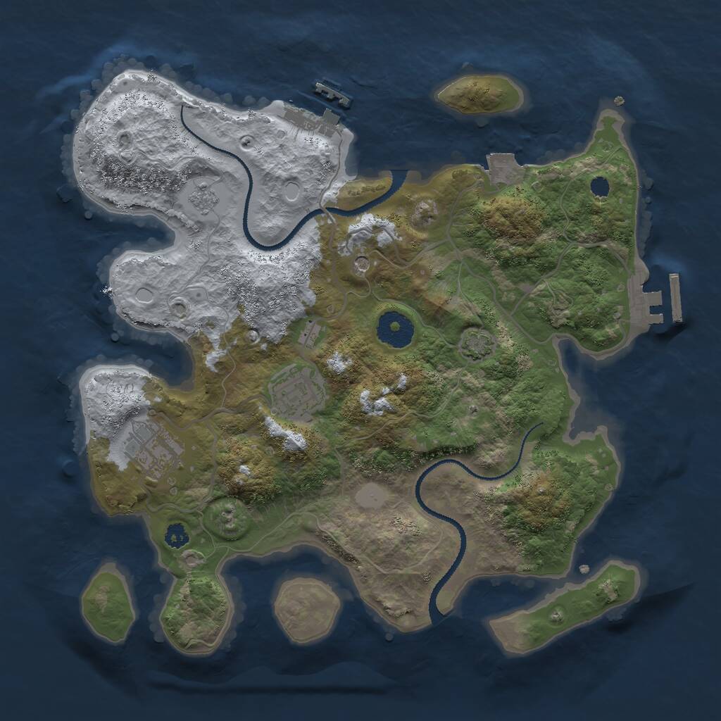 Rust Map: Procedural Map, Size: 3000, Seed: 1057395029, 8 Monuments
