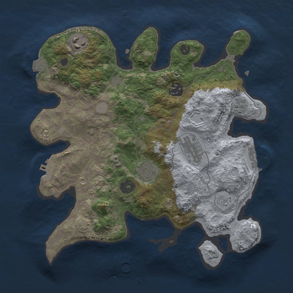 Rust Map: Procedural Map, Size: 3000, Seed: 1994332877, 12 Monuments