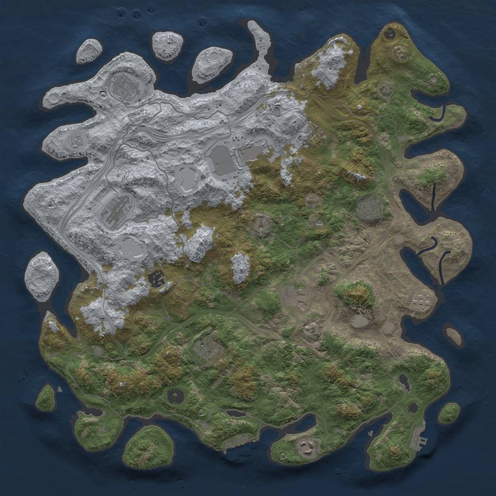 Rust Map: Procedural Map, Size: 4500, Seed: 1205160727, 18 Monuments