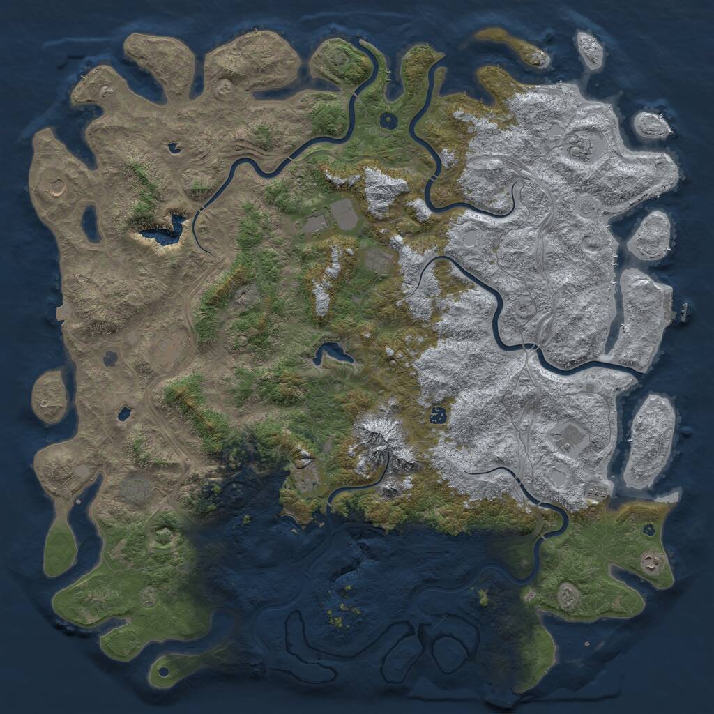 Rust Map: Procedural Map, Size: 6000, Seed: 20074, 17 Monuments