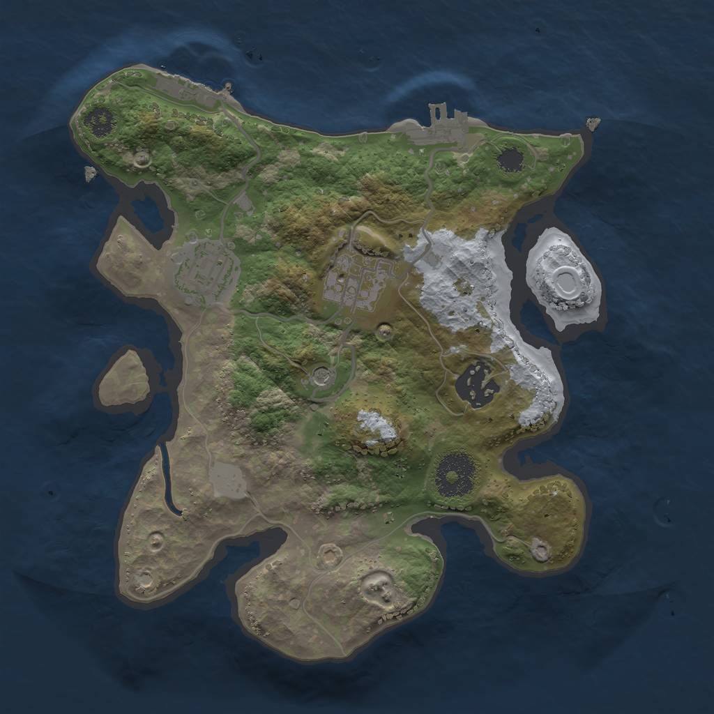 Rust Map: Procedural Map, Size: 2500, Seed: 123453778, 11 Monuments