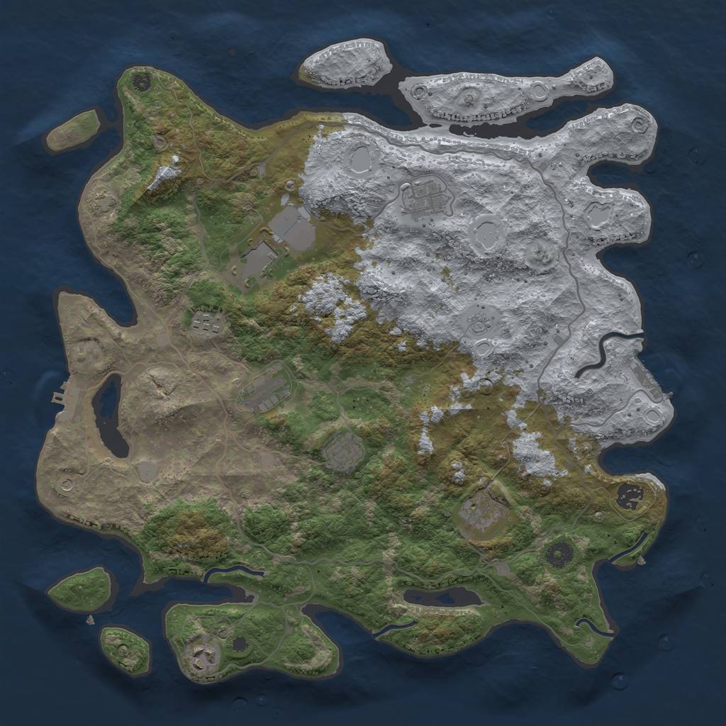 Rust Map: Procedural Map, Size: 4096, Seed: 2911349, 16 Monuments