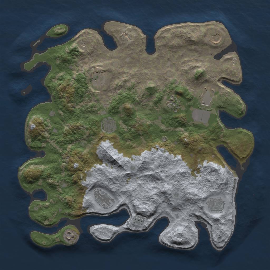Rust Map: Barren, Size: 4000, Seed: 912056297, 12 Monuments