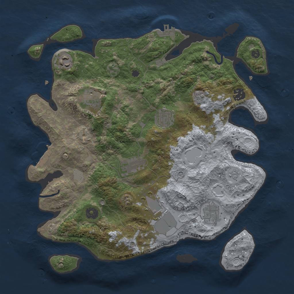 Rust Map: Procedural Map, Size: 3500, Seed: 93681527, 17 Monuments