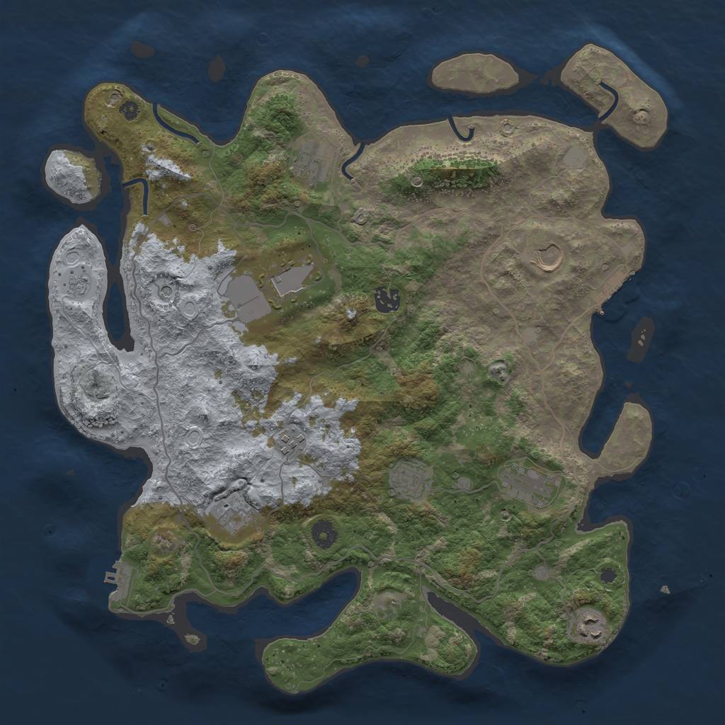 Rust Map: Procedural Map, Size: 4000, Seed: 3453343, 18 Monuments