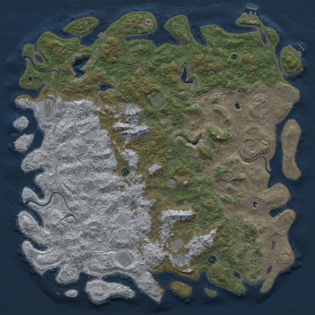 Rust Map: Procedural Map, Size: 6000, Seed: 420691738, 17 Monuments