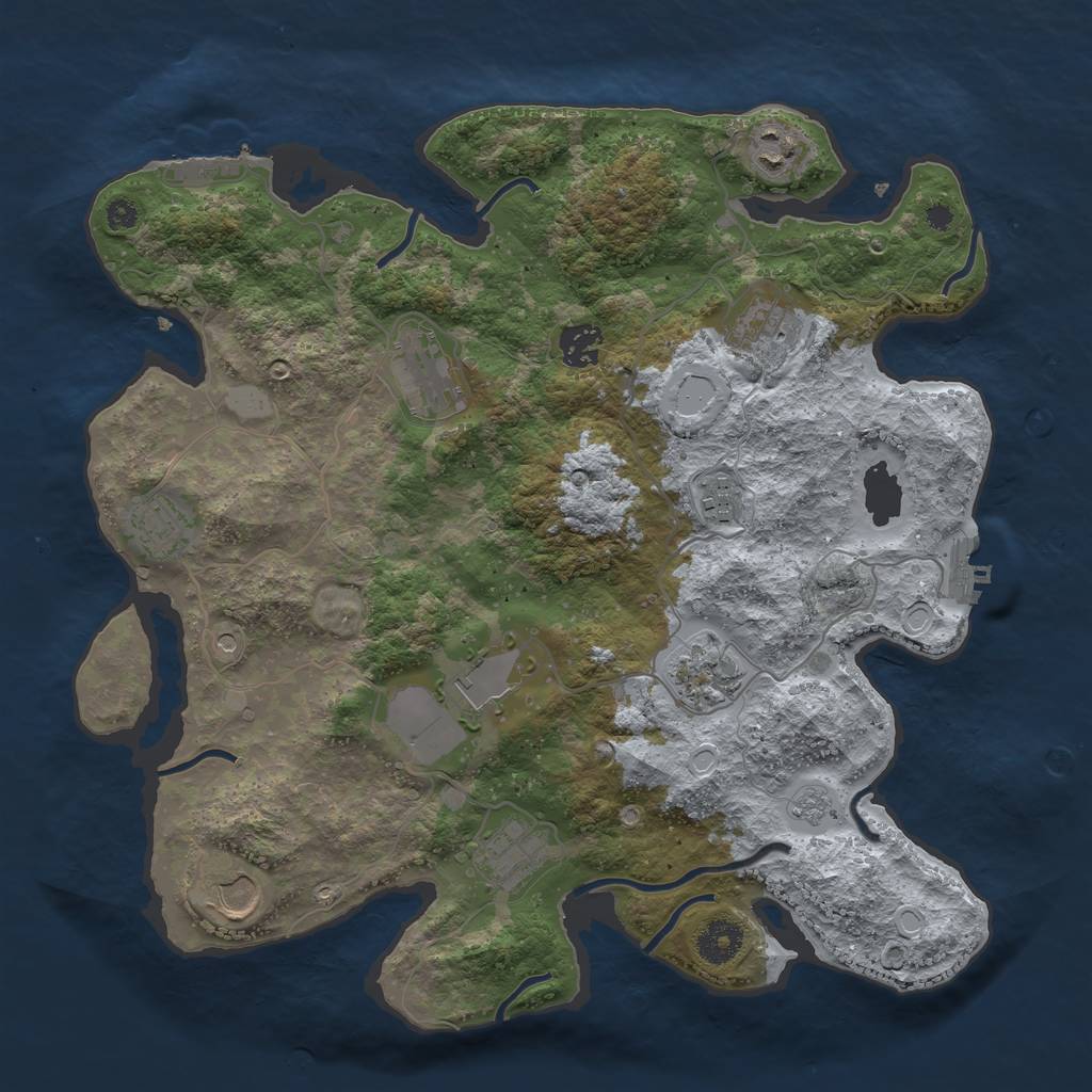 Rust Map: Procedural Map, Size: 3650, Seed: 801936256, 19 Monuments