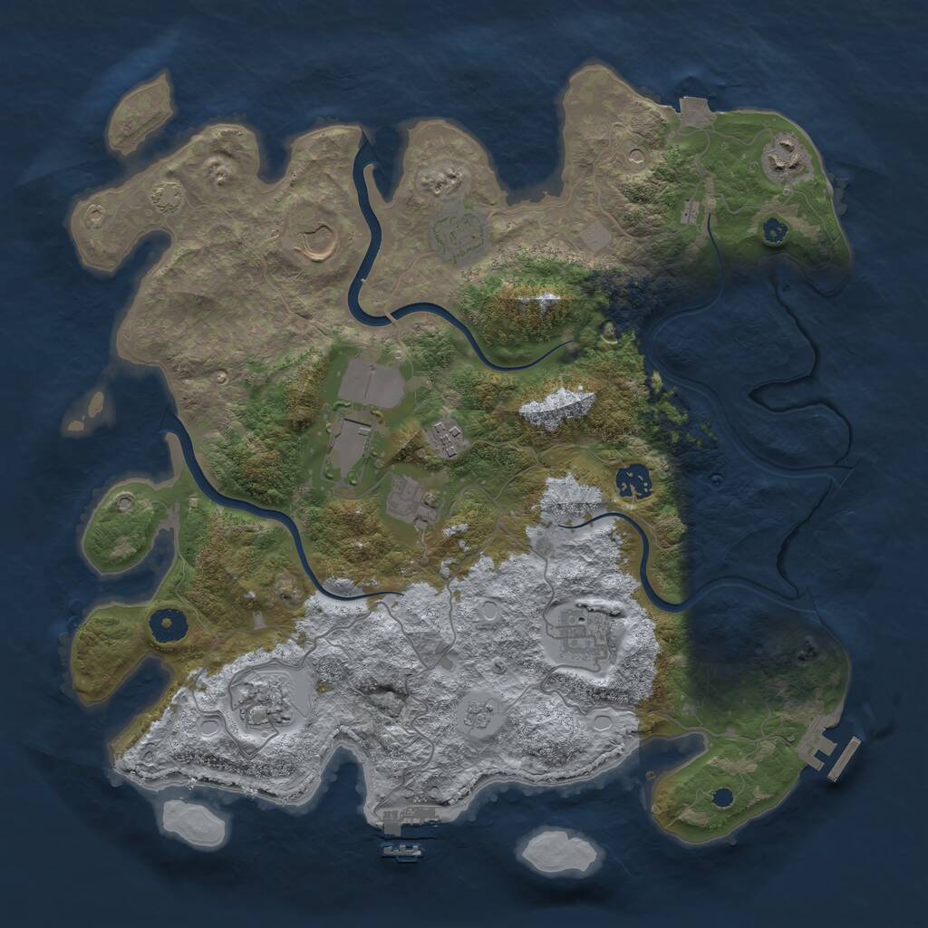 Rust Map: Procedural Map, Size: 3850, Seed: 46013883, 15 Monuments