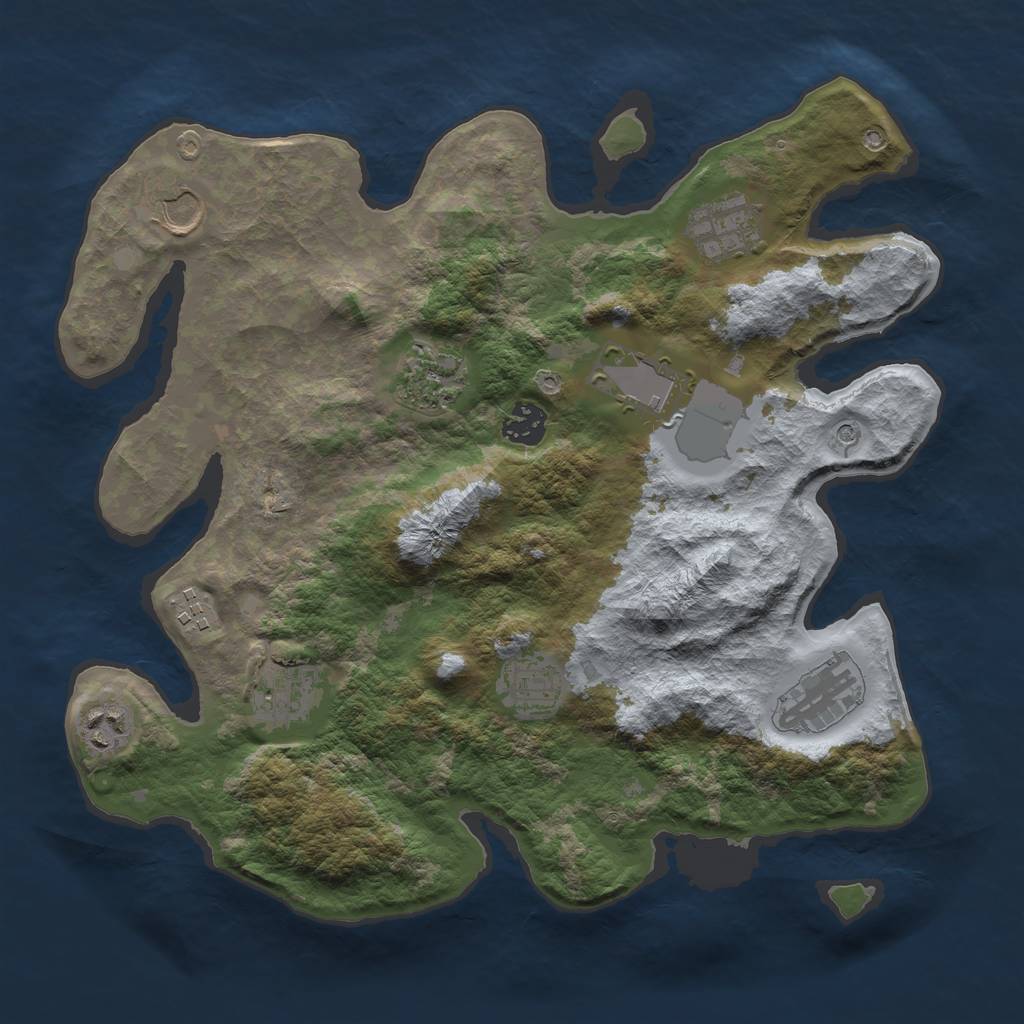Rust Map: Barren, Size: 3500, Seed: 50500, 13 Monuments