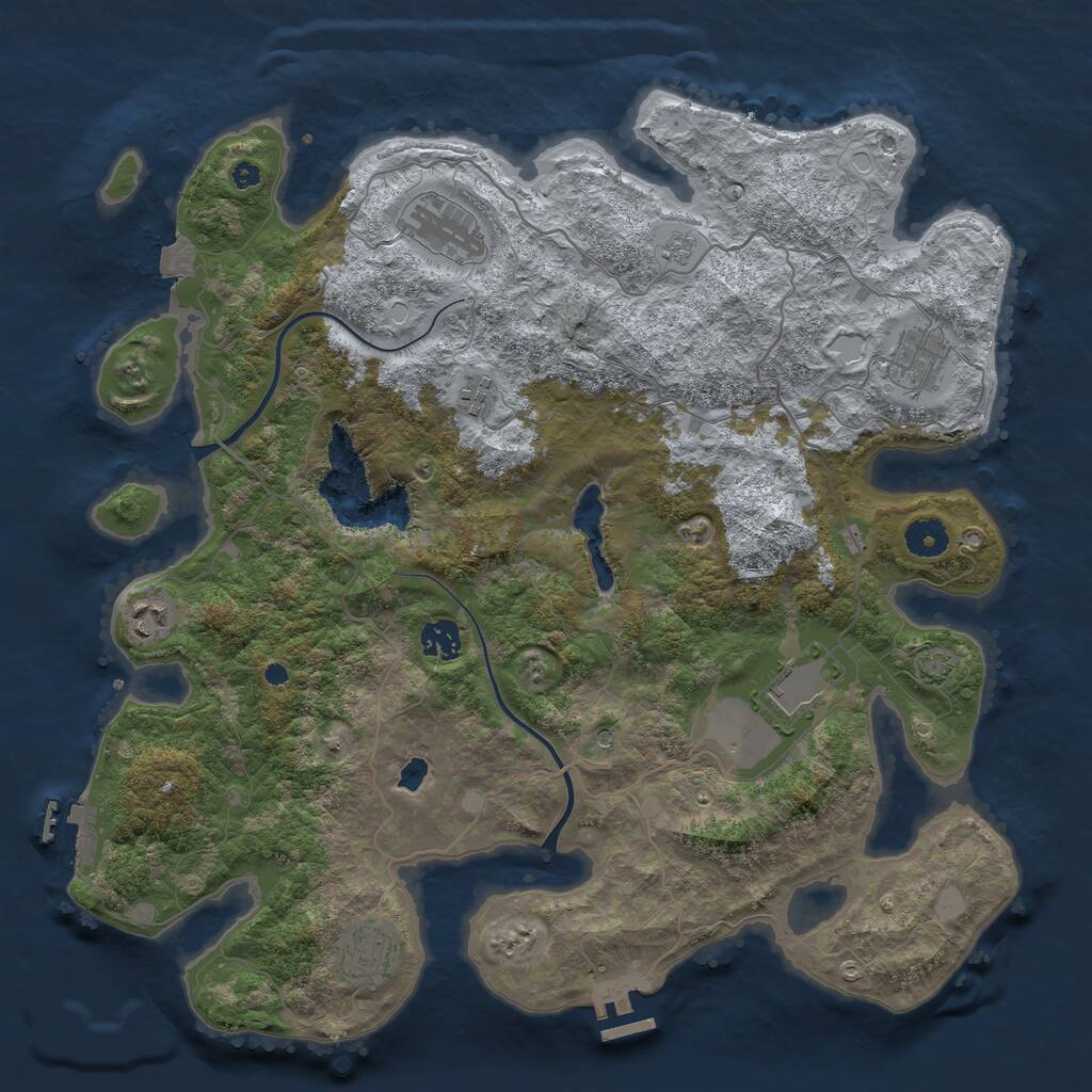 Rust Map: Procedural Map, Size: 4000, Seed: 3939, 13 Monuments