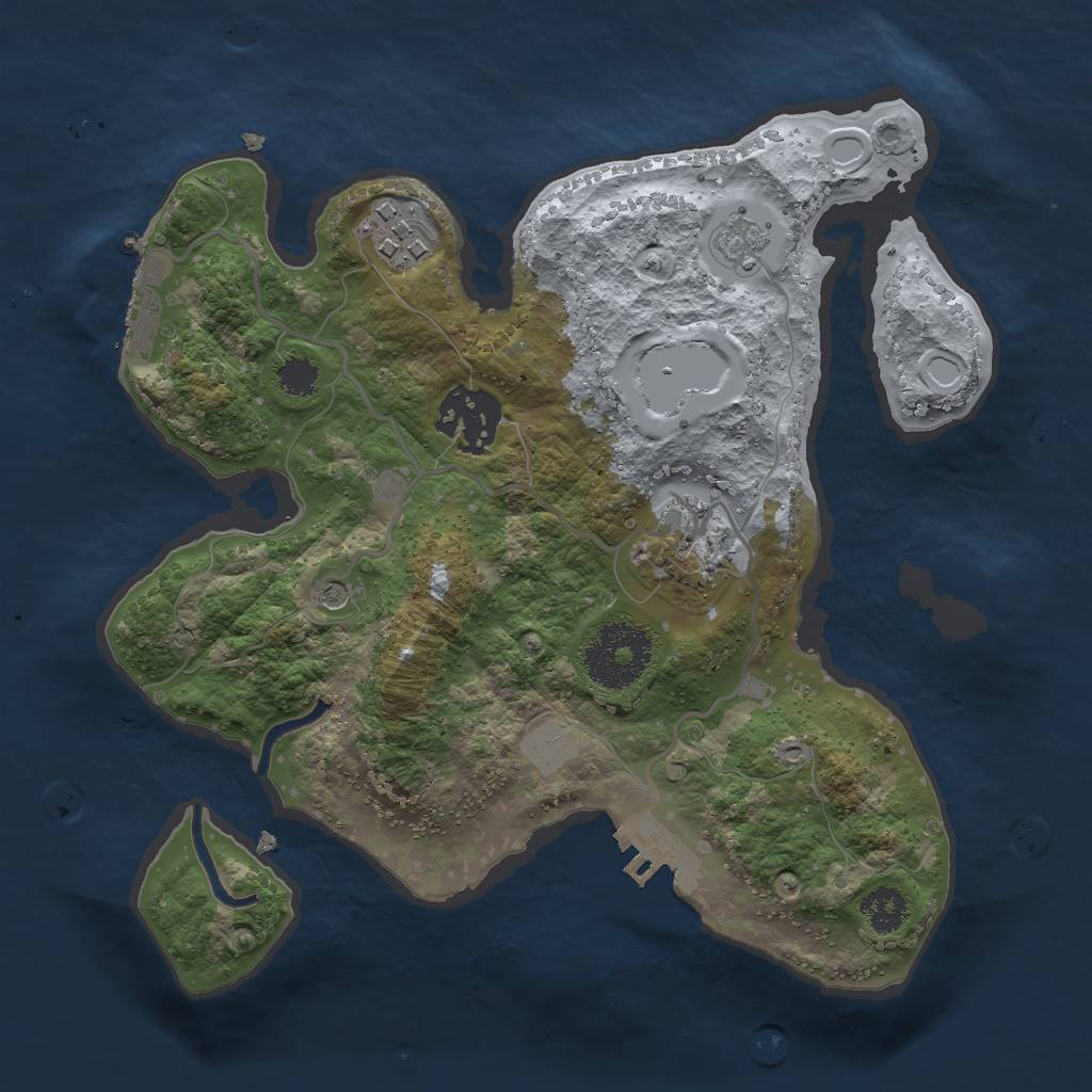 Rust Map: Procedural Map, Size: 2500, Seed: 1223185, 12 Monuments