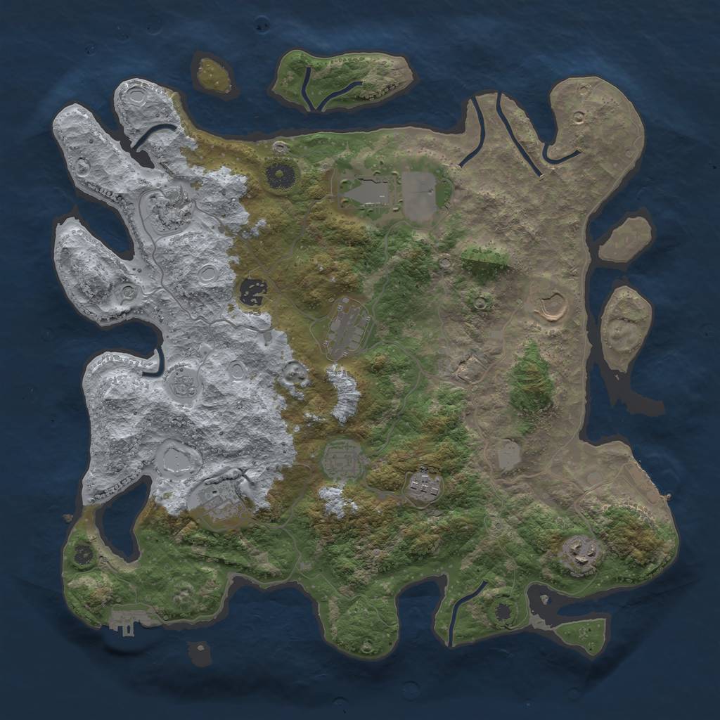 Rust Map: Procedural Map, Size: 3850, Seed: 1161965430, 18 Monuments