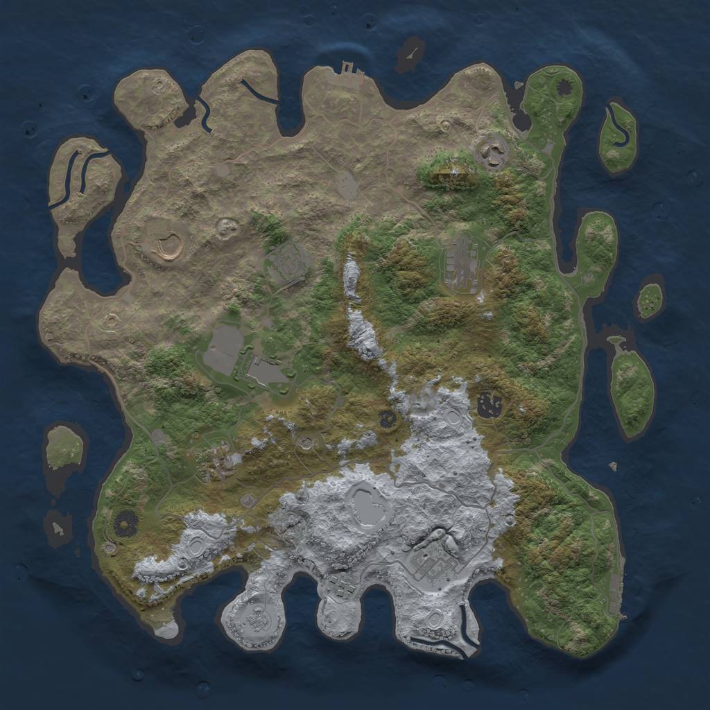 Rust Map: Procedural Map, Size: 4000, Seed: 1596, 18 Monuments