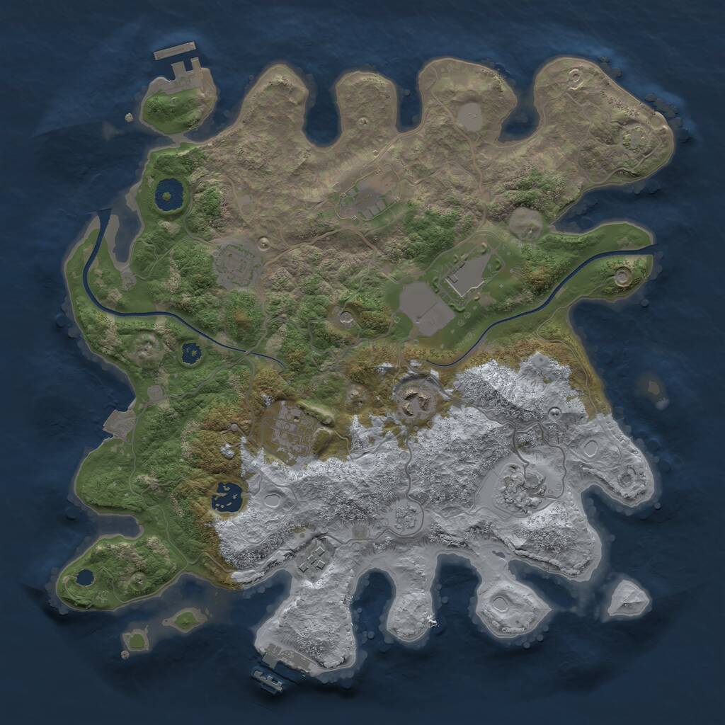Rust Map: Procedural Map, Size: 3500, Seed: 8675, 14 Monuments