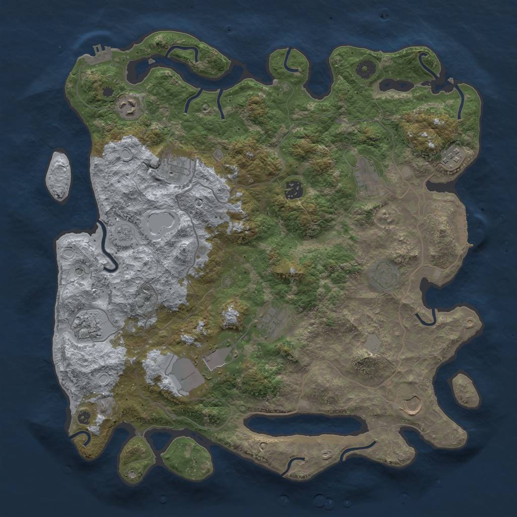 Rust Map: Procedural Map, Size: 4050, Seed: 2035993897, 19 Monuments