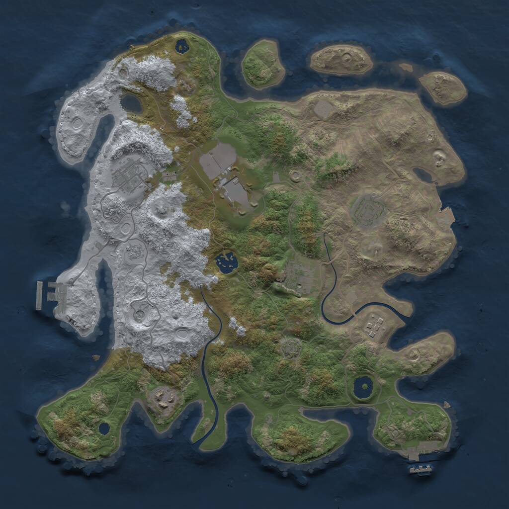 Rust Map: Procedural Map, Size: 3600, Seed: 1216992418, 13 Monuments