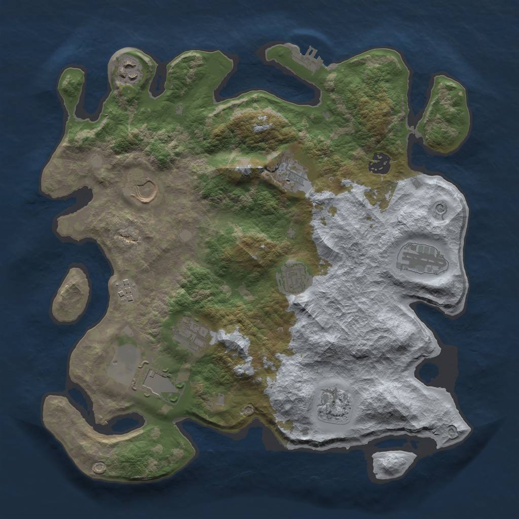 Rust Map: Barren, Size: 3500, Seed: 745198994, 14 Monuments